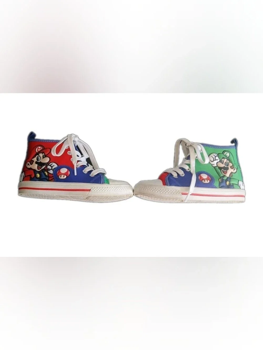 Nintendo Super Mario Boys Size 12 Shoes Red Blue Green White Sole High Tops